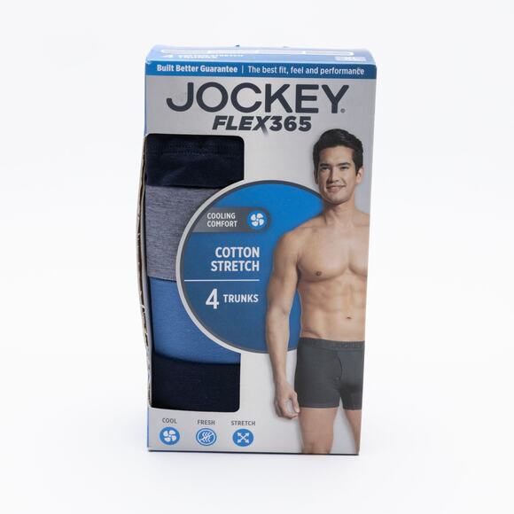 Jockey Men Flex 365 Cotton Stretch Trunks 4 Pack Blue Multi Size XL - Picture 1 of 3